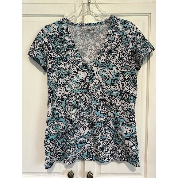 Lilly Pulitzer Tops - Lilly Pulitzer HIPPY HIPPY SHAKE Michele Shirt Top Size M V neck Cotton Stretch